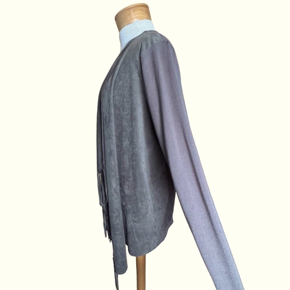 INC International Concepts Women’s Faux Suede & Knit Open Fringe Cardigan XL EUC - Picture 8 of 12